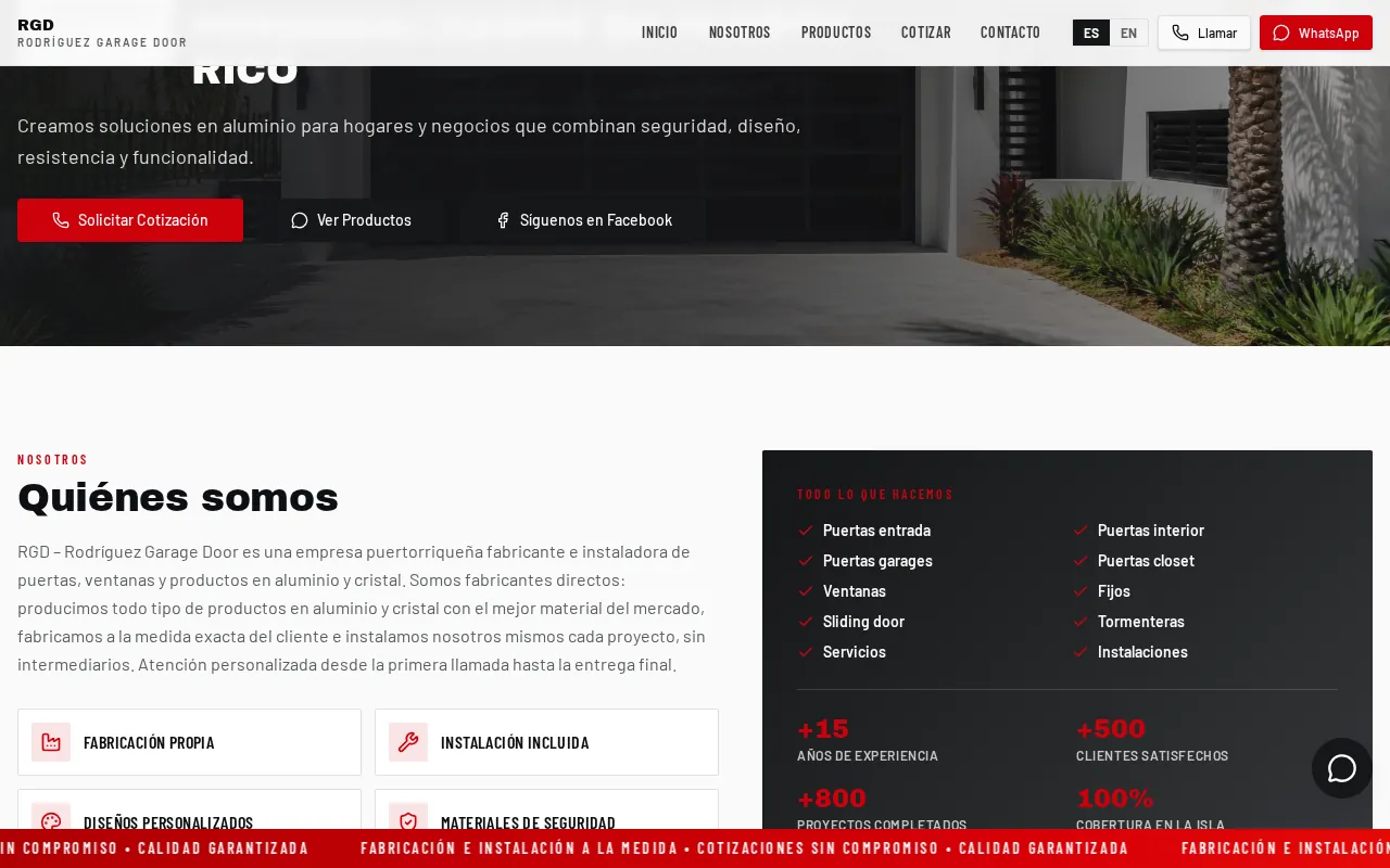 RGD Rodriguez Garage Door - página web diseñada por Olarte Digital Hub